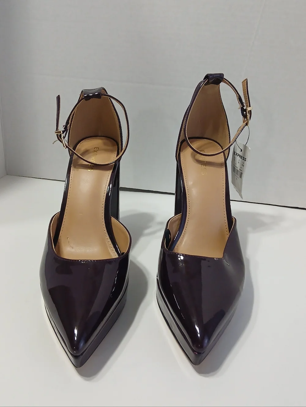 Express Patent Ankle-Strap Platform Pumps in Dark‎ Plum